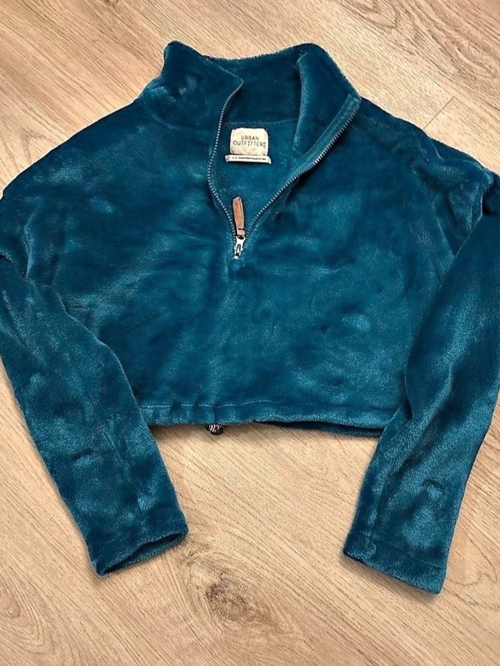 Urban Outfitters Angela Fleece Cropped Quarter Zip Sweatshirt Blue Size S